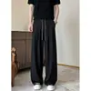 Calça masculina plissada preta Yamamoto, perna larga de verão, fluida, corte reto, solta, fina, vintage, calça comprida