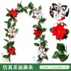 Vinha de Natal, poinsétia artificial transfronteiriça, guirlanda decorativa de Natal, pendente de porta, decoração externa, pendente de parede, vinha artificial
