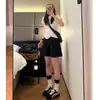 Shorts de mezclilla vintage azul oscuro para mujer, nuevo estilo de verano, adelgazantes, adecuados para figuras petite, de cintura alta, casuales, de pierna ancha, hasta la rodilla