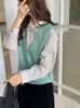 26 Otoño Nuevo Estilo Coreano 100% Lana de Oveja Color Sólido Cuello en V Sin Mangas Versátil Chaleco de Punto para Viajar para Mujer