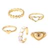 Anillo de Dedo de Aceite de Gota de Amor Nuevo Transfronterizo Juego de 5 Piezas Combinación Nicho Personalidad Geométrico Metal Oro Anillo para Mujer