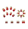 Uñas Postizas Portátiles de Copo de Nieve con Parches Rojos y Dorados, Uñas Postizas de Atmósfera Navideña Europea y Americana, Uñas Portátiles para Año Nuevo, Piezas de Uñas Cortas