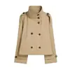 Casaco Trench Coat Feminino Curto Europeu e Americano Transfronteiriço Outono/Inverno 2026 Novo com Gola Alta, Abotoamento Duplo e Cinto