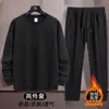 Conjunto Esportivo Masculino 2025 Inverno Novo Simples Moda Tendência Moletom Calça Casual Conjunto de Duas Peças Forrado com Lã