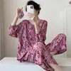 Pijamas de seda de algodón para mujer, primavera y verano, nuevos, talla grande, manga larga, traje estampado, Internet Celebrator, estilo vivo, rayón, ropa para el hogar, otoño
