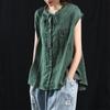 2022 Camisa de Algodão e Linho Imitação com Gola de Renda Estilo Literário Retro, Colete Estilo Étnico, Peça Íntima Sem Mangas, Roupa Externa para Mulheres