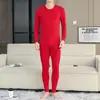 Conjunto de ropa interior térmica de cuello bajo para otoño e invierno para hombres de mediana edad y mayores, camiseta térmica de algodón Lycra, capa base delgada y cálida para papá