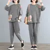755# madre 100.00kg traje para mujer talla grande cubre barriga chica gordita otoño suelto manga larga traje de dos piezas