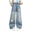Jeans de pierna ancha con patchwork de estrellas y forro polar, colección otoño/invierno, corte holgado y versátil, estilo hasta el suelo, diseño nuevo, efecto adelgazante, tiro alto