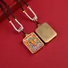Pingente Estilo Tangka do Tibete, Semi-Pintado à Mão com Detalhes em Ouro, Apresentando os Oito Grandes Deuses Guardiões, Pingente do Deus Amarelo da Riqueza, Colar com Pingente de Concha em Aço Titânio
