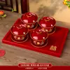 Tazas de Té para Brindis de Boda, Tazas y Cuencos de Pareja Dragón y Fénix, Juego de Cuenco y Palillos de Boda, Juego de Té Rojo para Novios