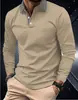 Camisa POLO de Color Sólido con Mangas Largas y Estampado 3D para Hombre, Nueva Colección Primavera y Otoño Europea y Americana, Ropa Casual de Exterior para Hombre de Negocios