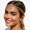 Moda Europea y Americana Nupcial Boda Borla Gota de Agua Cadena para el Cabello Estilo Bohemio Cadena para la Frente con Pedrería Cadena para el Cabello