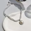 Cadena Estilo Hepburn Clásico Retro de 4 mm con Perlas de Concha Perlas de Imitación Collar con Colgante de Acero de Titanio de Alta Gama Cadena para la Clavícula