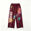 Pantalones personalizados pintados a mano con efecto desgastado de marcas de moda, pantalones de chándal anchos rasgados y deshilachados, pantalones de chándal para hombre de la alta calle americana