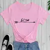 Camiseta Nueva de San Valentín con Estampado de Corazón y Flecha Amor Nuevo Camiseta de Mujer de Manga Corta con Cuello Redondo de Comercio Exterior Europeo y Americano