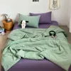 Colcha de Algodão Puro Tingido em Fio com Blocos de Cor Listrada de Algodão Lavado, Colcha Refrescante de Verão, Colcha Fina de Verão para Ar Condicionado, Lavável à Máquina