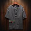 Camiseta de manga corta para hombre, holgada, de lino japonés, algodón y lino, de media manga, de verano, fina, de talla grande, de marca de moda.