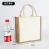 Bolsa de arpillera en blanco personalizada con cuerda de algodón pintada a mano, Bolsa de compras de yute de un solo hombro para bricolaje con cremallera, Bolsa de arpillera tipo tote con patchwork vintage