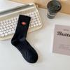 Calcetines de algodón para hombre y mujer, con dibujos animados en blanco y negro, de longitud media, bordados para parejas, para estudiantes, para combinar con todo, de caña alta, deportivos, de moda.