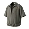 Camisa Polo Listrada Azul Claro Manga Curta Masculina Verão Fina Gola Meio Aberta Camisa Estilo Americano Jovem Manga Curta