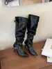 Botas de couro de salto alto com bico fino e fivela de cinto para mulheres petit plus size, adequadas para outono e inverno, elegantes para o trabalho, combinadas com saias