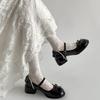 Zapatos de tacón grueso estilo ballet francés, boca poco profunda, que aumentan la altura, color negro, para mujer, nuevo modelo Verano 2026, adecuados para combinar con faldas, Zapatos Mary Jane de piel