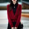 Suéter retro de manga larga de dos piezas a juego con colores falsos para mujer, novedad de primavera 2024, top de diseño calado con cuello alto, moda