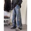 Pantalones vaqueros con letras personalizadas de estilo Hong Kong para hombre, de verano 2024, estilo hip-hop, modernos y de calle.