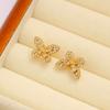 Brincos Borboleta Super Fada Elegantes Estilo Coreano Luxo Leve Zircônia Diamantada Completa Aço Inoxidável Brincos 18K Brilhantes para Mulheres