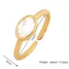 L08B Anillo ancho retro geométrico popular europeo y americano con circonita de color y chapado en oro ajustable
