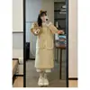 Abrigo de Lana de Cordero Color Amarillo Leche Estilo Universitario con Botones de Cuerno para Mujer en Otoño e Invierno, Abrigo de Lana Grueso Dulce para Personas Bajas