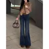 Jeans Boca de Sino da Moda Estilo Coreano para Mulheres, Outono e Inverno Vintage Americano de Cintura Alta Emagrecedor com Forro de Lã Jeans Boca de Sino Comprimento Total