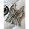 Camisola listrada estilo coreano com gola halter para mulheres com laço, novo modelo de verão com bojos, corte justo, costas valorizadoras, top para usar por cima