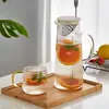 Chaleira de Água Fria Doméstica Resistente a Altas Temperaturas Material de Vidro Conjunto Resistente a Quedas Leve Luxo Chaleira Listrada Vertical Copo Colorido para Água Fervida Chaleira de Água Fria