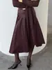 Falda Nueva de Cuero PU Asimétrica de Cintura Alta Otoño/Invierno 2026, Falda de Línea A Color Vino Tinto Retro Francesa para Mujer, Estilo Vintage