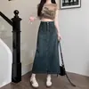 Falda de Mezclilla para Mujer, Línea A, Petite, Tallas Grandes, para Chicas Gorditas, Verano de Cintura Alta, con Abertura, Estilo Delgado, Falda Larga de Figura de Pera