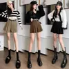 Shorts casuales de pana color caqui con pliegues y pierna ancha para mujer, nuevos para otoño/invierno 2025, de cintura alta, petite, para exteriores, tipo bermuda