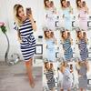 2019 Ebay Amazon Aliexpress Vestido Bodycon de Manga Corta con Cuello Redondo y Lazos Ajustables en la Cintura Rayado Artículo Popular Europeo y Americano