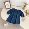 Otoño 2026 Nuevo Vestido de Mezclilla para Niñas Cuello Bebé Mangas Abullonadas Suelto Vestido de Princesa Manga Larga Infantil
