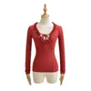 Camiseta Base de Manga Larga Estilo Americano Picante Sexy Ajustada de Encaje con Cuello en V Forro de Vellón de Cachemira para Mujer Top Modelo Nuevo Primavera 2026