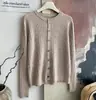 Cardigan de Punto Trenzado de Cachemira de Color Sólido, Estilo Suave y Pegajoso, para Mujer, Cuello Redondo, Tejido Holgado, Sensación de Prenda Exterior Pequeña, Top de Otoño