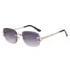 Gafas de Sol sin Marco Cartier de Nuevo Estilo Transfronterizas Europeas y Americanas con un Toque de Moda de Alta Gama, Gafas de Sol con Forma de C, Gafas de Sol de Lujo Ligero