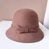 Sombrero de pescador retro británico de lana australiana para mujer, sombrero de copa de otoño e invierno, sombrero de fieltro cálido con lazo de lana cosido