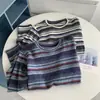 Ropa de Invierno Cómoda~ Sudadera de Manga Larga Rayada con Forro de Felpa Cálido y Estampado Floral de Piel de Conejo, Top Holgado Casual Adelgazante Estilo Coreano Moderno