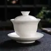 Tigela Coberta de Porcelana Branca Única Grande Xícara de Chá para Torrada Porcelana Jade Gordura de Carneiro Coberta Conjunto de Chá Sala de Chá Tigela de Chá Sancai