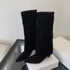 Botas de Cano Alto Elegantes Femininas para Outono/Inverno 2026 Estilo Coreano Versátil Bico Fino Salto Agulha Emagrecedoras Botas de Equitação Longas Acima do Joelho