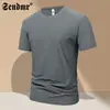 Camiseta de Manga Curta de Seda de Gelo para Homens no Verão, Fresca, de Secagem Rápida, Respirável, Fina, Cor Sólida, Casual, Camiseta Jovem com Gola Redonda para Homens