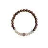 Buscando Pulsera de Madera con Incrustaciones Estilo Retro Chino Nuevo, Estilo Minimalista Simple y de Moda, Joyería con Cuentas de Ojo de Gato Transparente Hielo