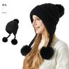 Gorro de punto grueso de piel de conejo con tres pompones de cuadros de buena calidad, forro polar, cálido para exteriores, gorro de punto con pompón, fábrica
